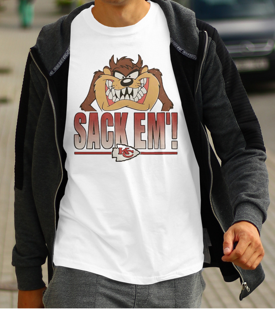 Looney Tunes Taz Kansas City Chiefs Sack 'Em KC T-Shirt
