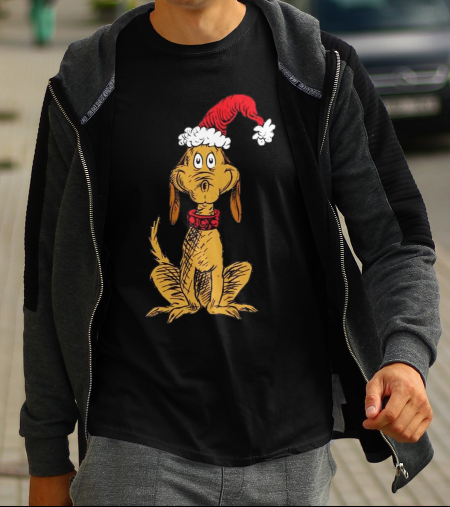 Grinch Max Santa Dog In Christmas Hat T-Shirt