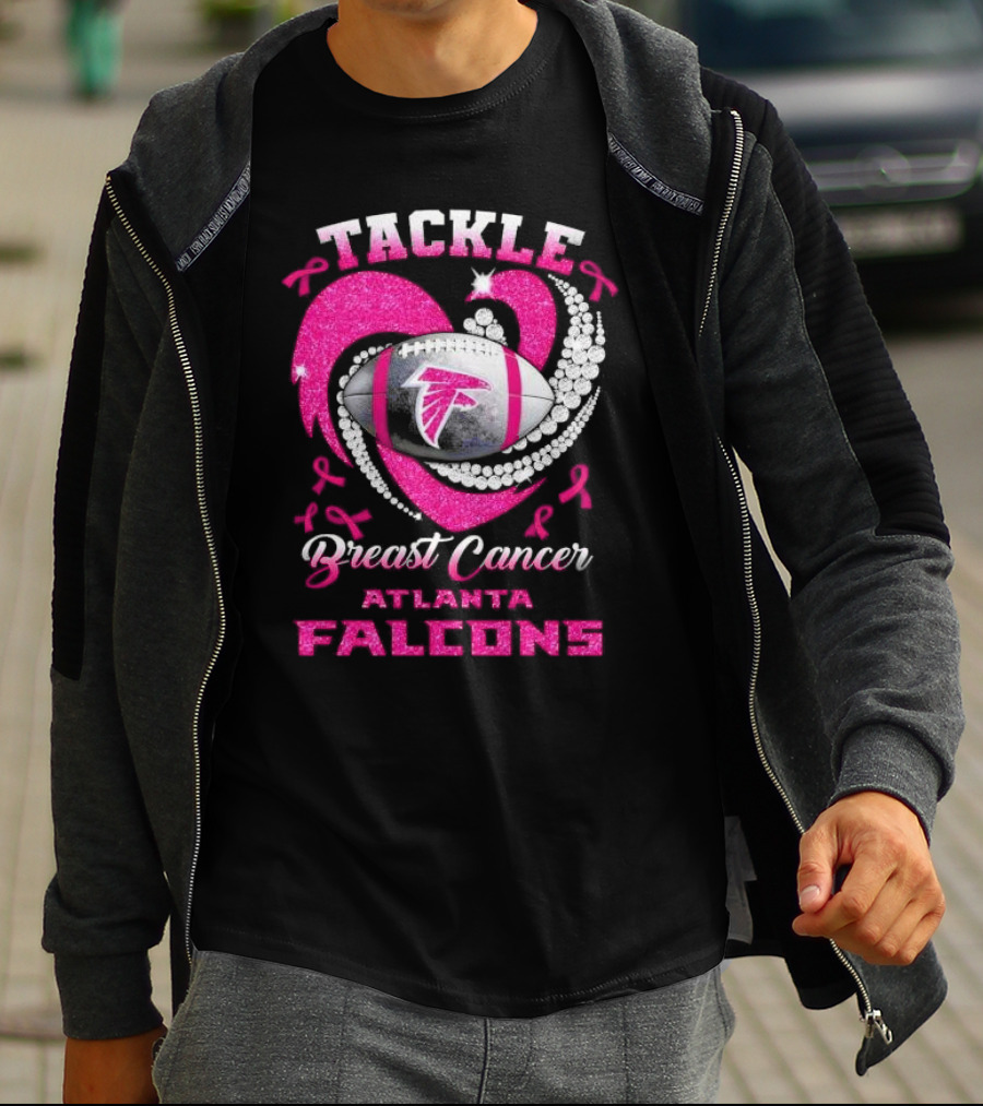 Tackle Breast Cancer Atlanta Falcons Pink Ribbon Football T-Shirt