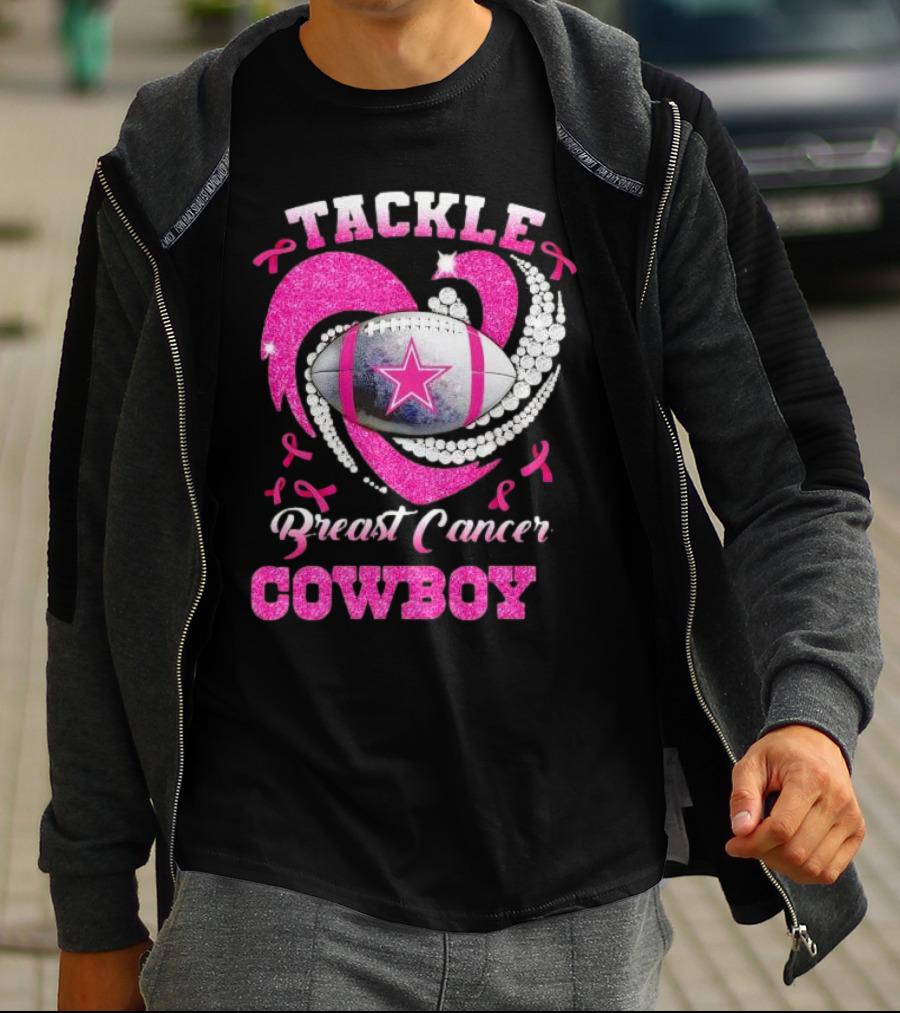 Tackle Breast Cancer Cowboy Football Pink Awareness T-Shirt