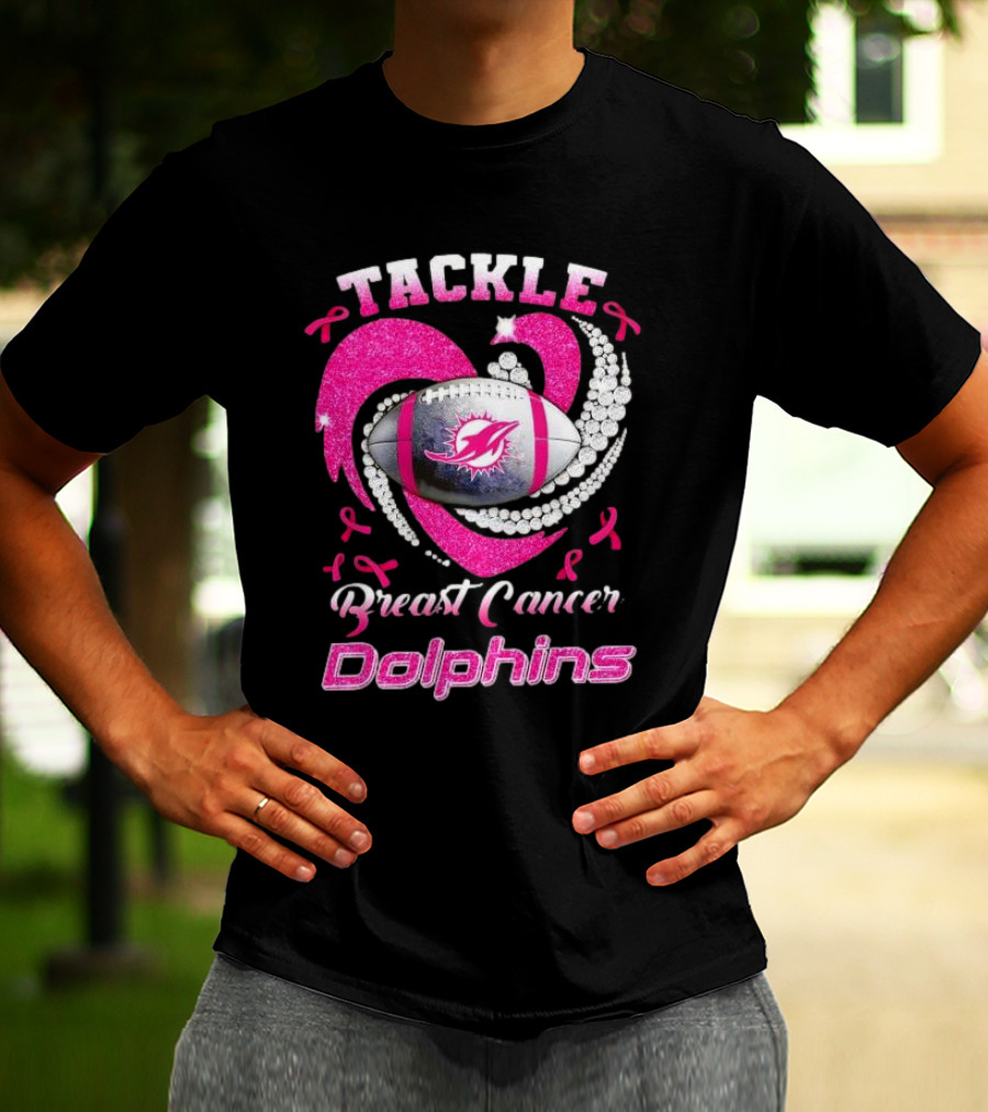 Tackle Breast Cancer Dolphins Football Awareness T-Shirt