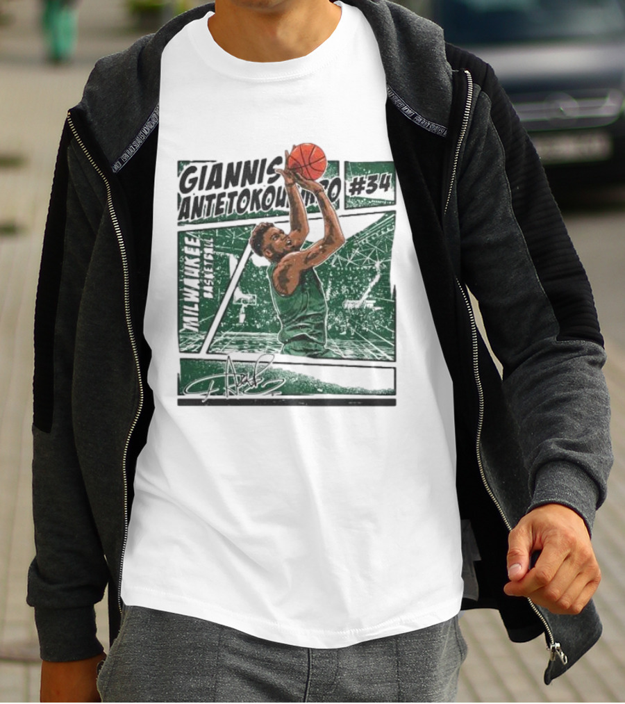 Giannis Antetokounmpo Milwaukee Basketball Signature #34 Comic T-Shirt