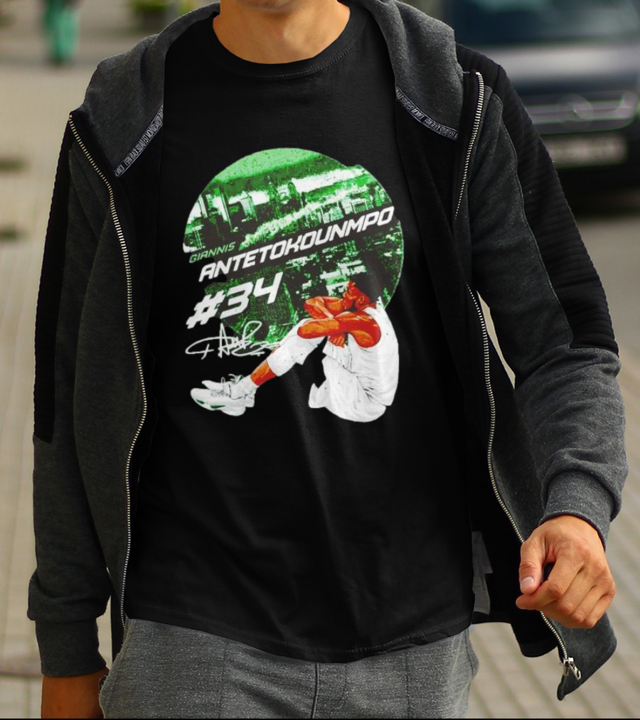 Giannis Antetokounmpo #34 Milwaukee Bucks Signature City Skyline T-Shirt