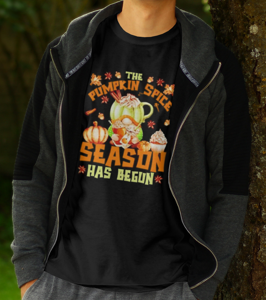 The Pumpkin Spice Season Has Begun Fall Season Gnome Cupcake Pumpkin Leaves T-Shirt