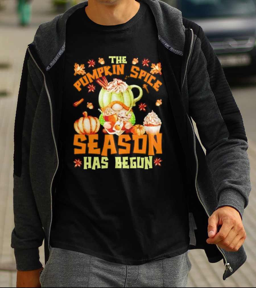 The Pumpkin Spice Season Has Begun Fall Season Gnome Cupcake Pumpkin Leaves T-Shirt