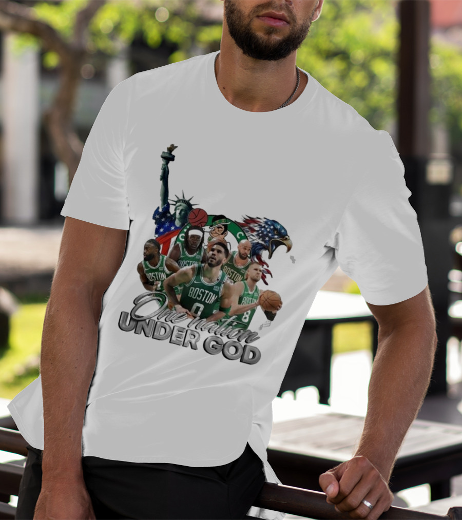 Boston Celtics One Nation Under God Statue Of Liberty American Eagle Basketball Players T-Shirt
