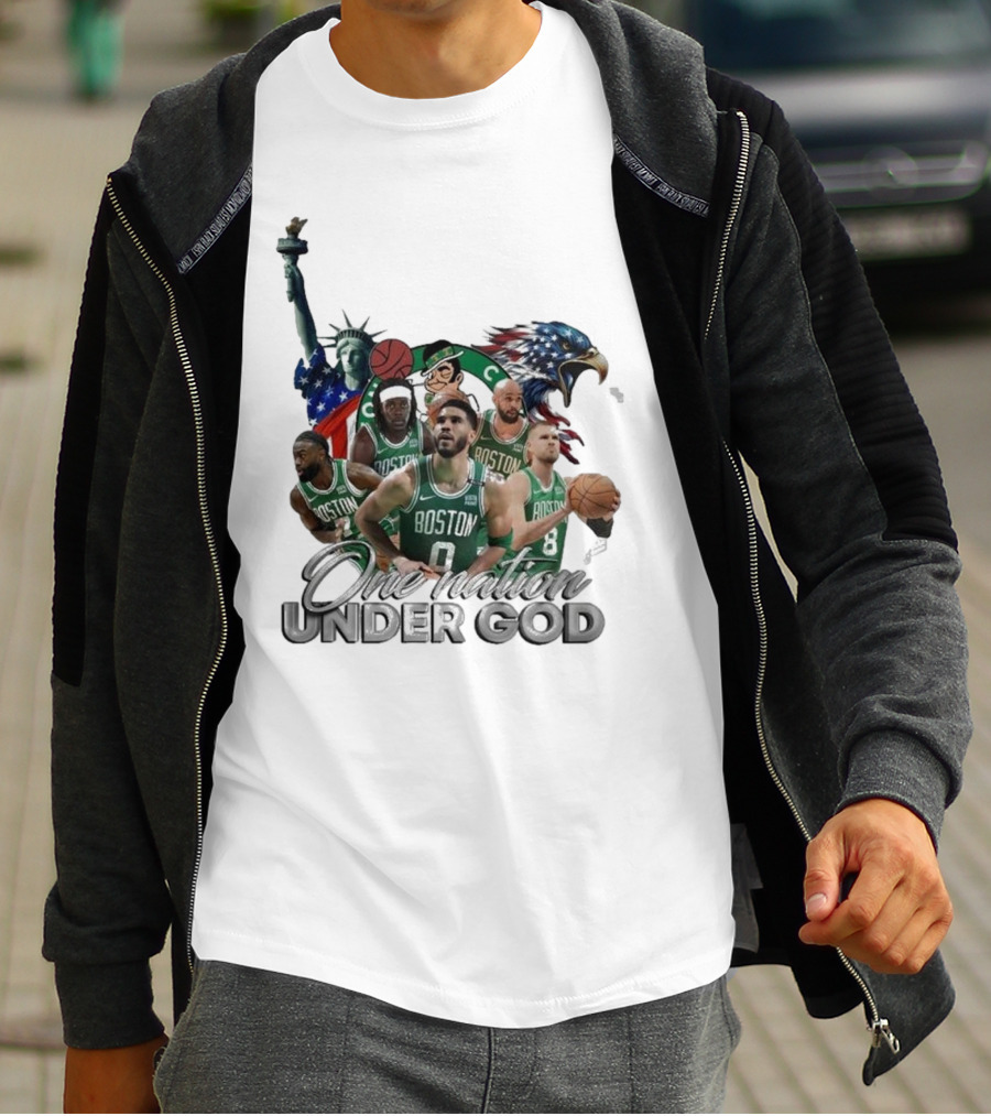 Boston Celtics One Nation Under God Statue Of Liberty American Eagle Basketball Players T-Shirt