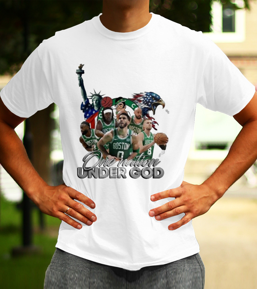 Boston Celtics One Nation Under God Statue Of Liberty American Eagle Basketball Players T-Shirt