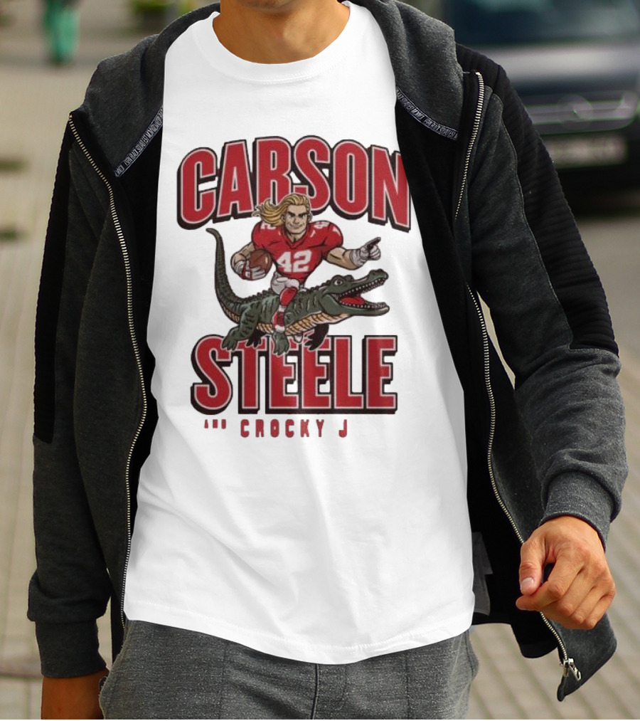 Carson Steele Riding Crocky J Football Kansas City Chiefs T-Shirt