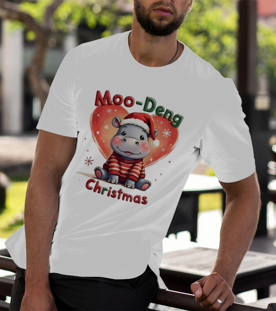 Moo-Deng Hippo Santa Christmas T-Shirt