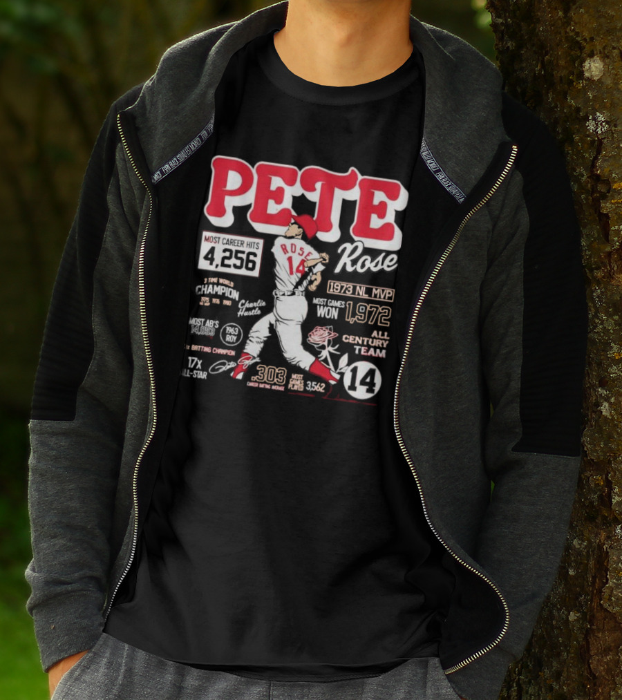 Pete Rose Cincinnati Reds 4256 Career Hits 1973 MVP 3x Batting Champion 17x All-Star T-Shirt