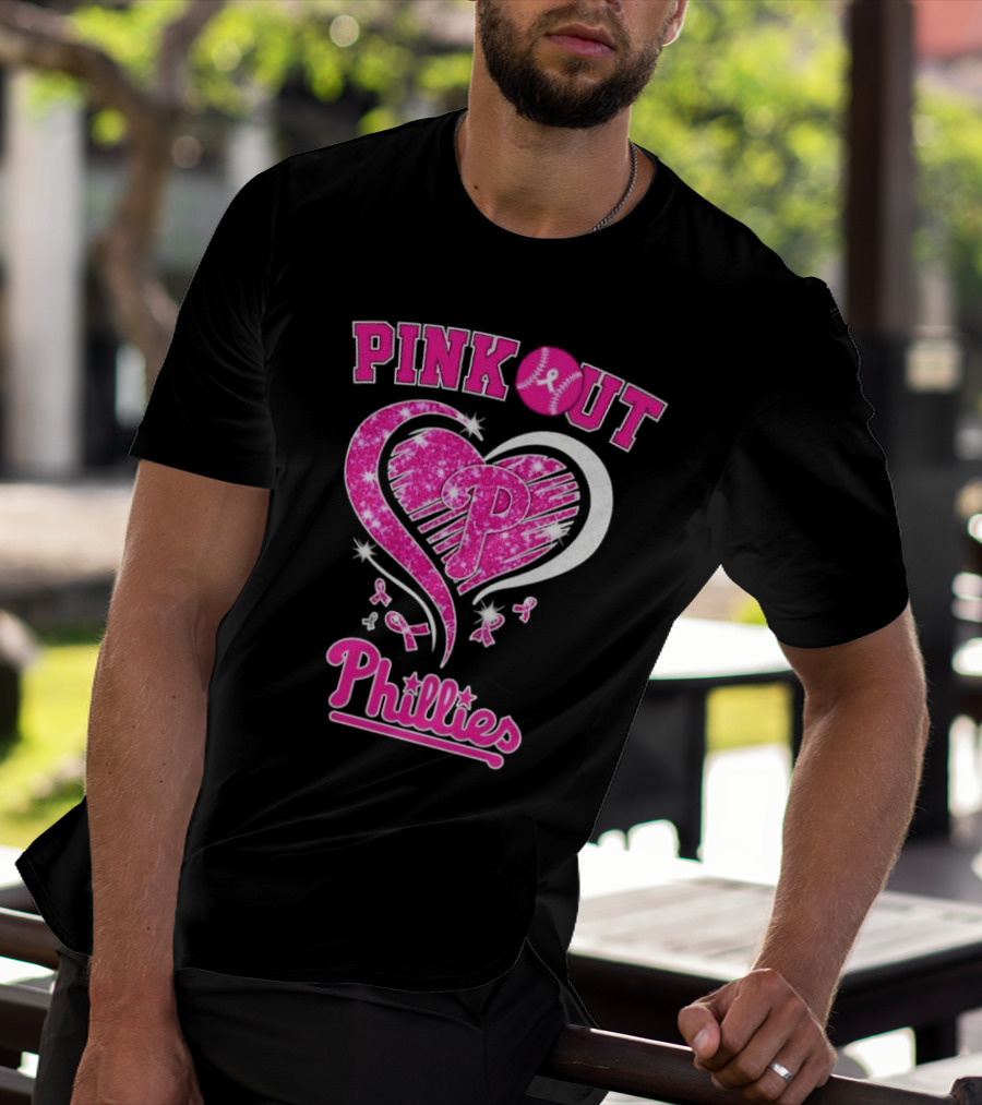 Philadelphia Phillies Pink Out Breast Cancer Heart T-Shirt
