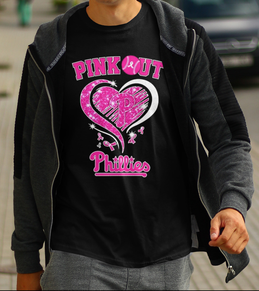 Philadelphia Phillies Pink Out Breast Cancer Heart T-Shirt