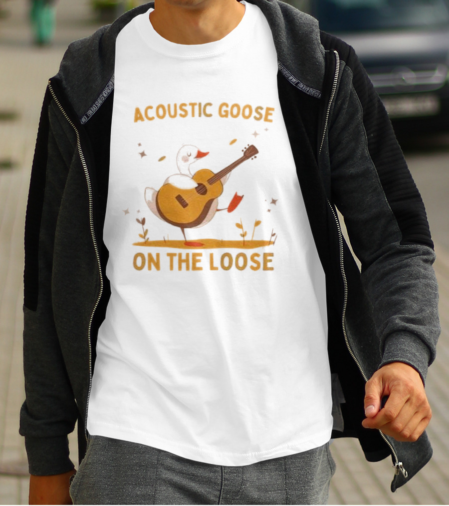 Acoustic Goose On The Loose Silly Meme Goose Playing Guitar T-Shirt