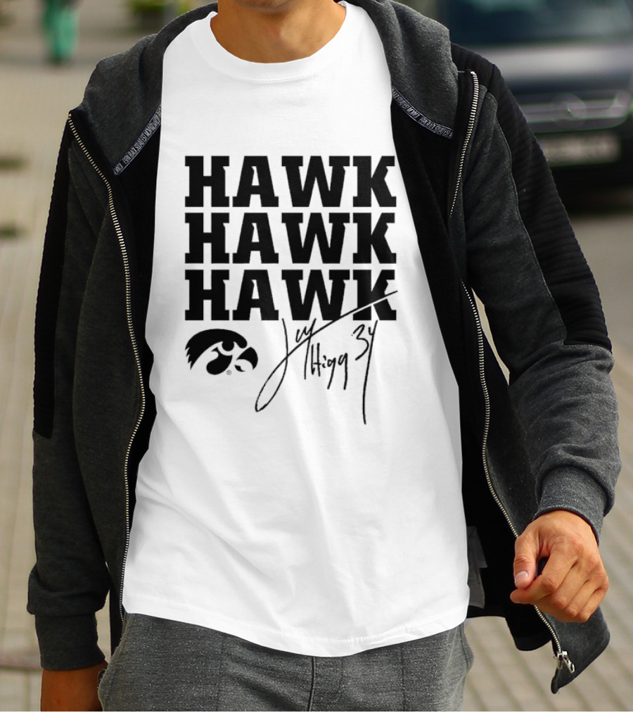 HAWK HAWK HAWK Jay Higgins 34 Iowa Hawkeyes Signature T-Shirt
