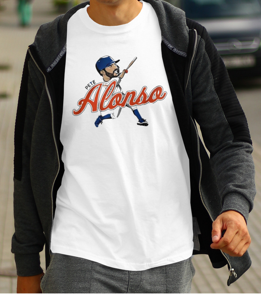 Pete Alonso New York Mets Caricature Baseball Swing T-Shirt
