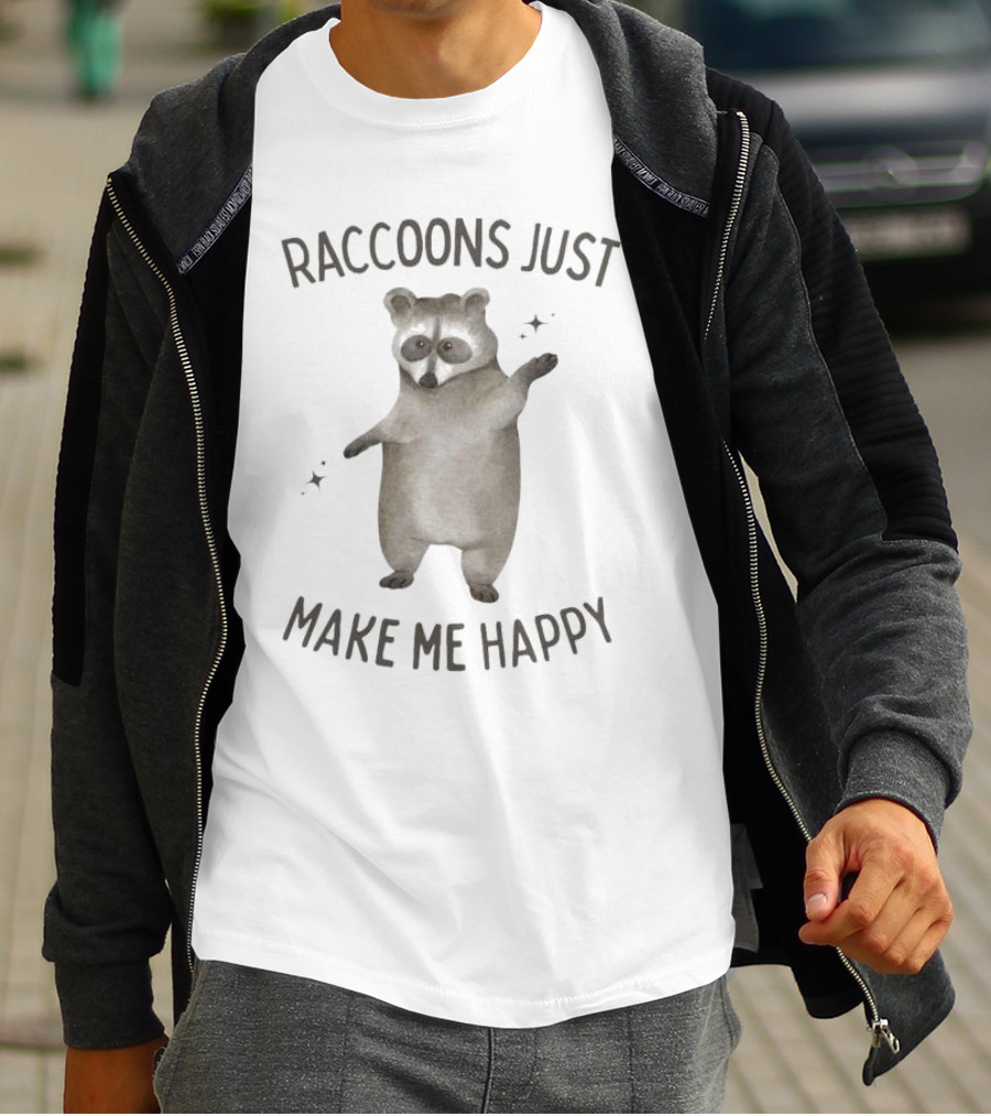 Raccoons Just Make Me Happy Cute Dancing Raccoon With Stars T-Shirt