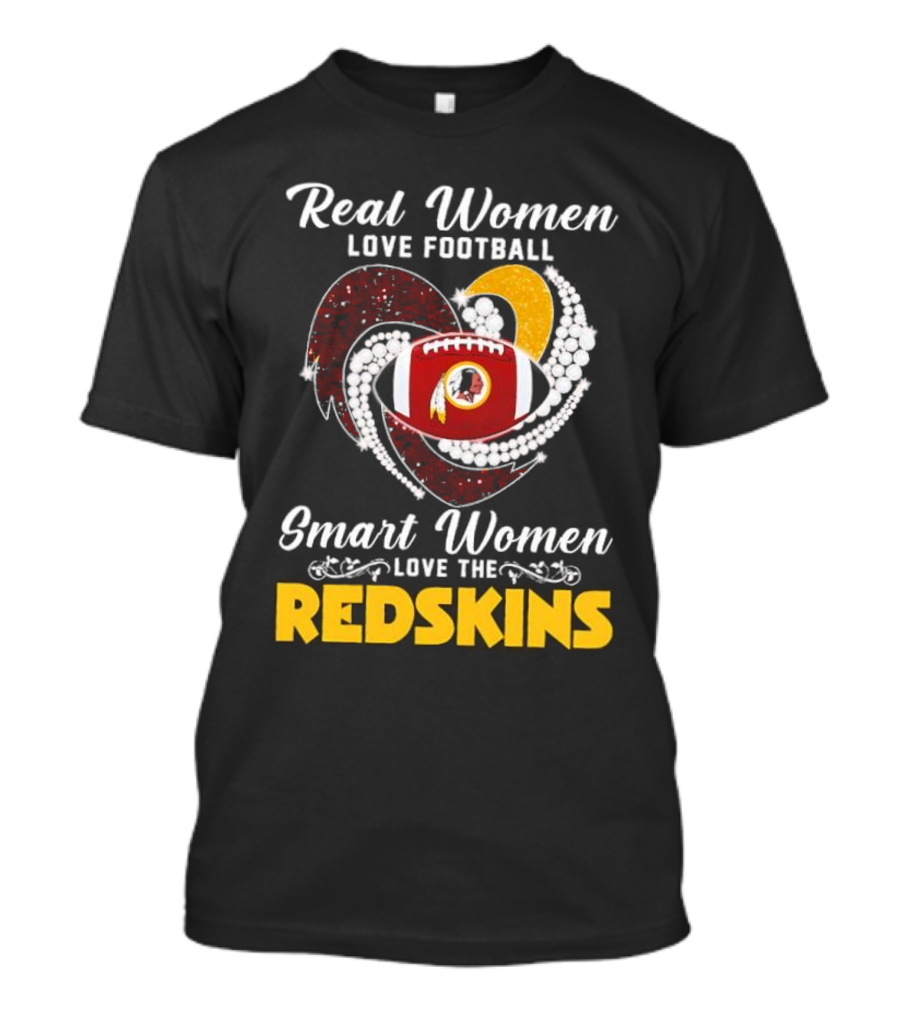 Real Women Love Football Smart Women Love The Redskins Diamond Heart T-Shirt