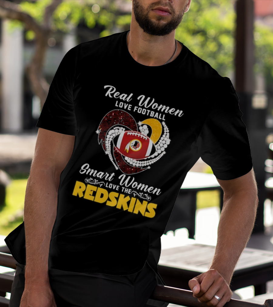 Real Women Love Football Smart Women Love The Redskins Diamond Heart T-Shirt