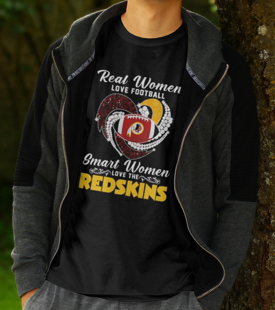Real Women Love Football Smart Women Love The Redskins Diamond Heart T-Shirt