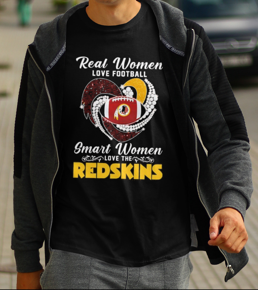 Real Women Love Football Smart Women Love The Redskins Diamond Heart T-Shirt
