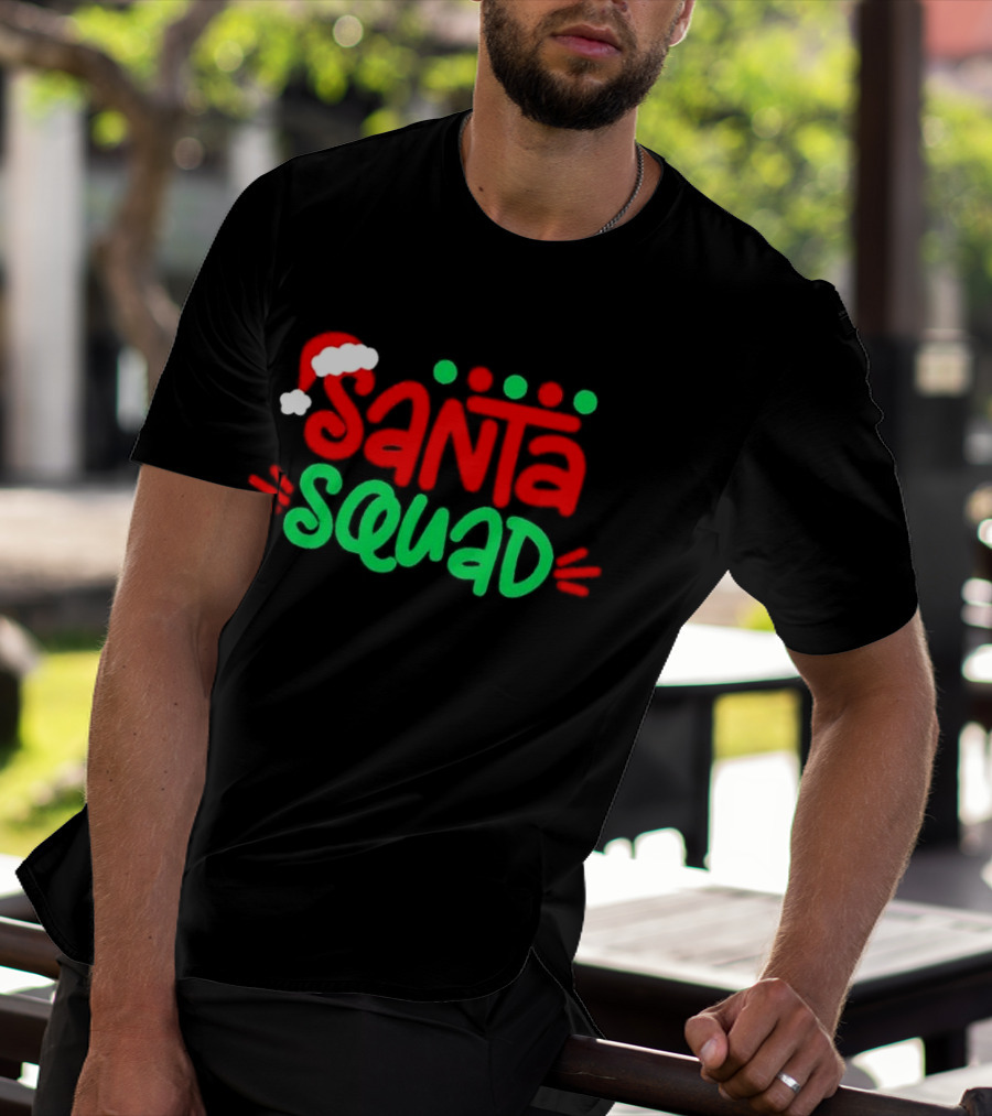 Santa Squad Christmas Red And Green Santa Hat T-Shirt