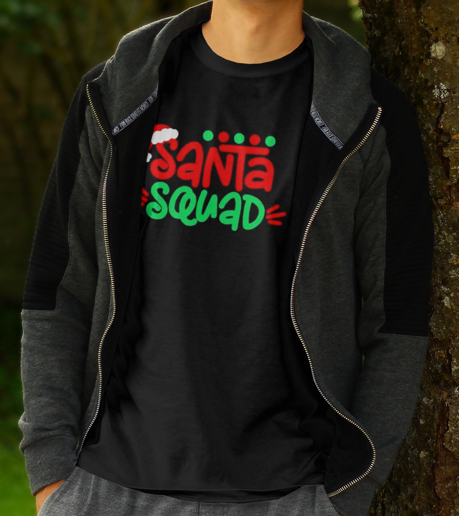 Santa Squad Christmas Red And Green Santa Hat T-Shirt