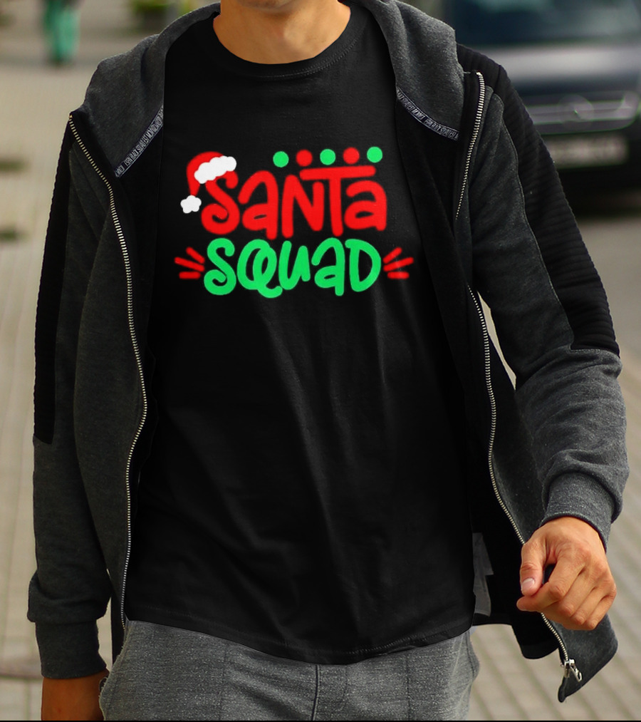 Santa Squad Christmas Red And Green Santa Hat T-Shirt