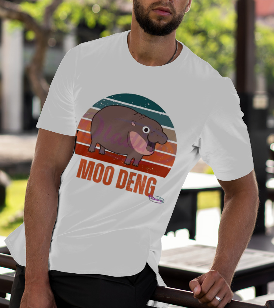 Retro Sunset Moo Deng Pygmy Hippo T-Shirt