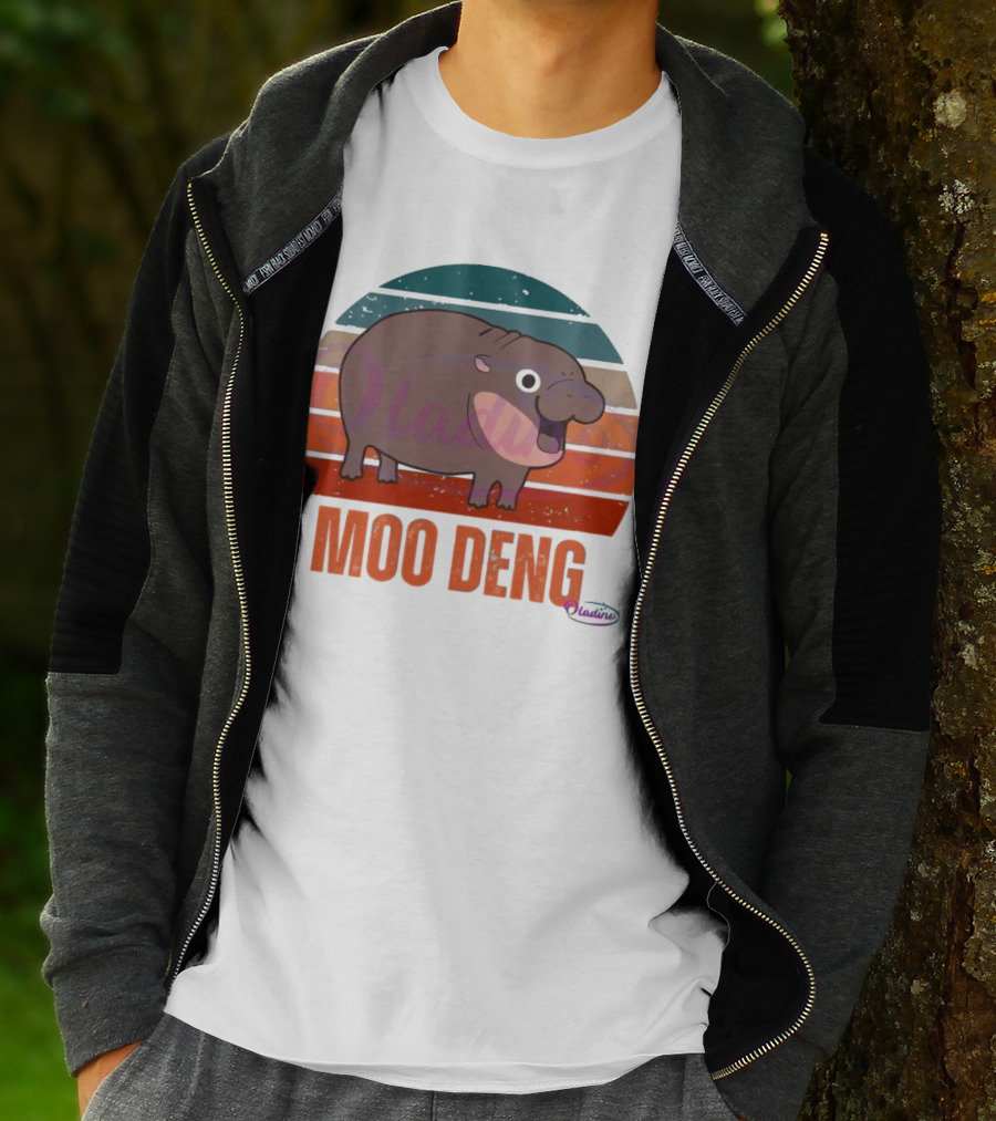 Retro Sunset Moo Deng Pygmy Hippo T-Shirt