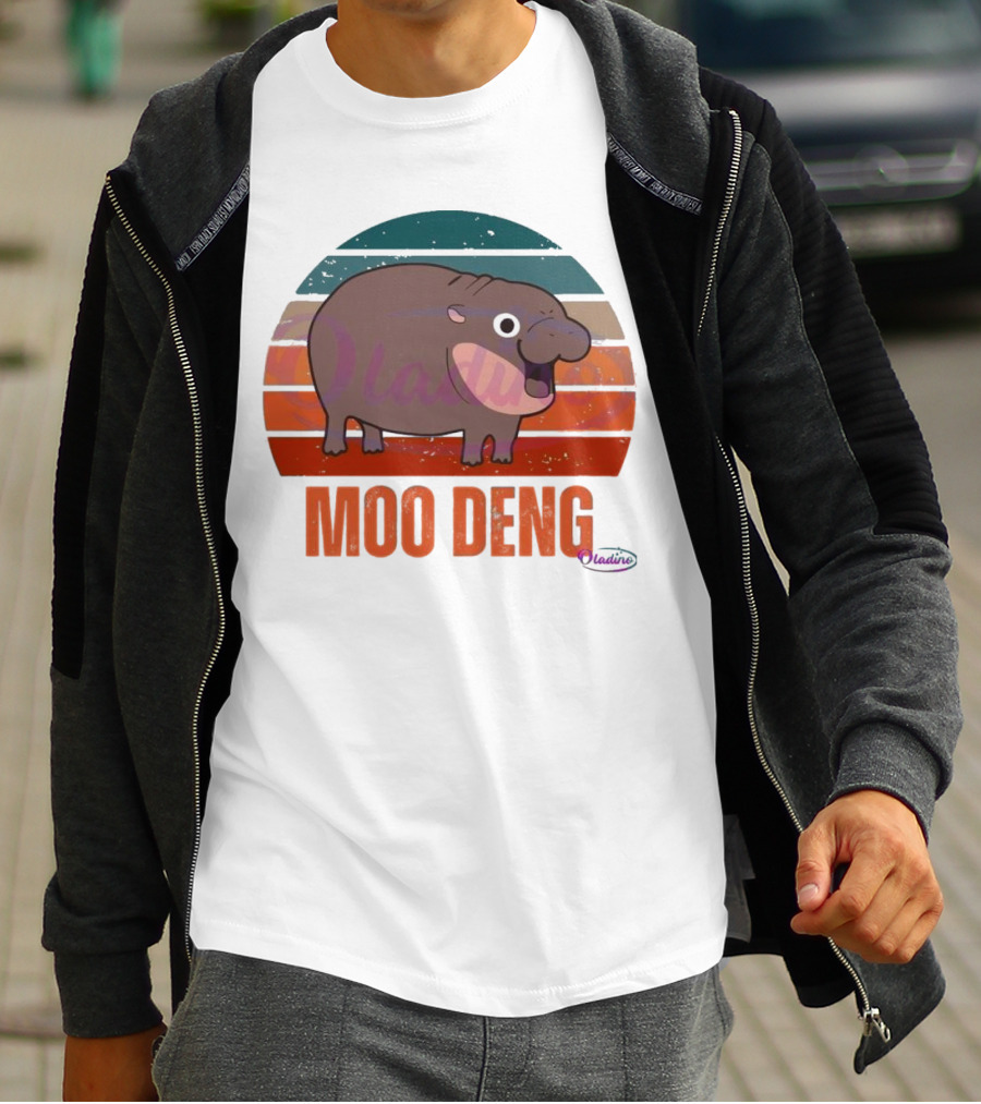 Retro Sunset Moo Deng Pygmy Hippo T-Shirt