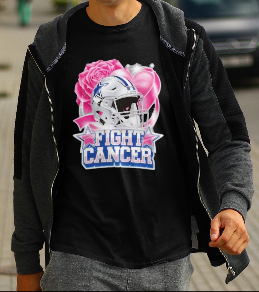 Dallas Cowboys Fight Breast Cancer Awareness Rose Pink Heart Helmet T-Shirt
