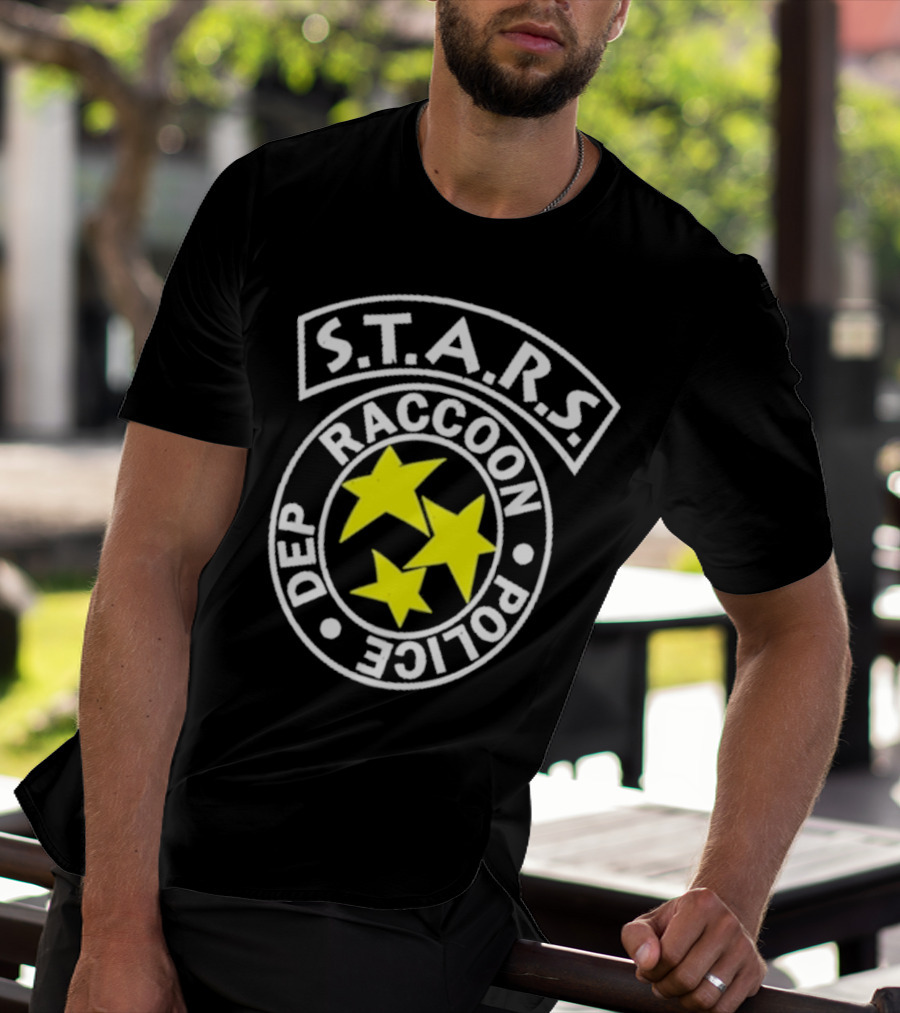 S.T.A.R.S. Raccoon Police Department Logo With Yellow Stars T-Shirt