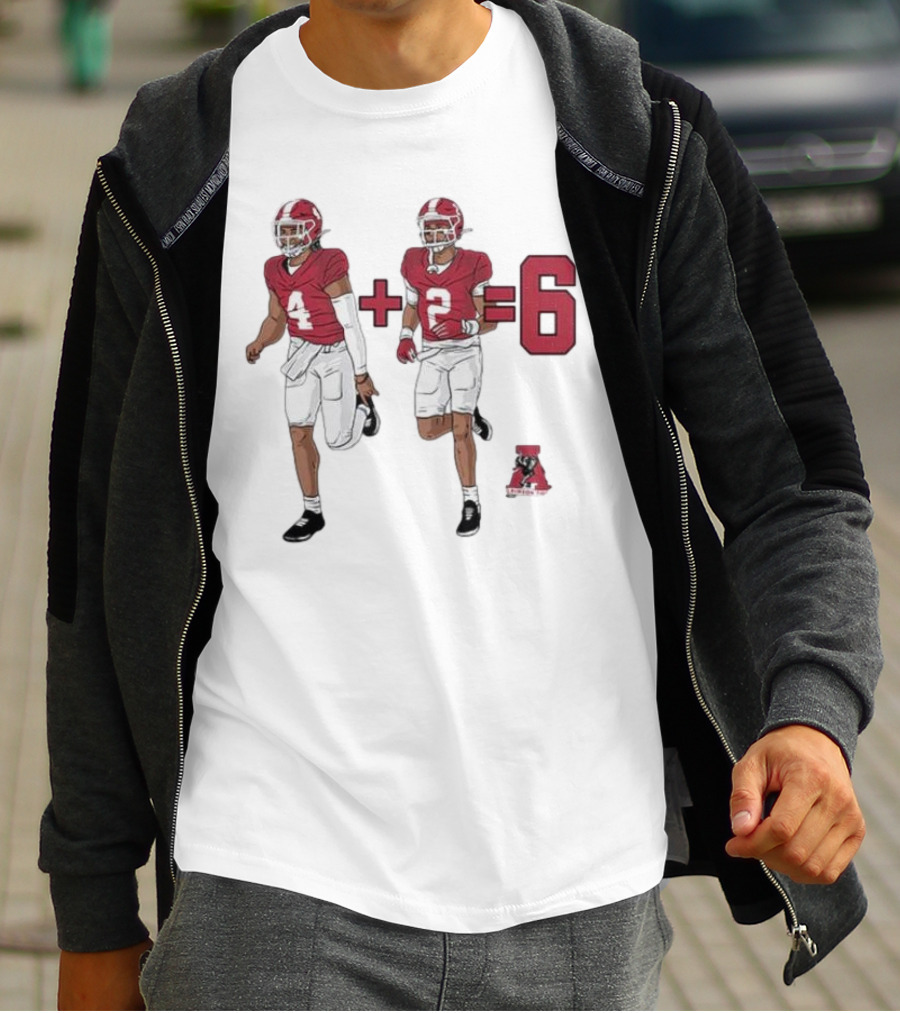 Alabama Crimson Tide Ryan Williams Jalen Milroe 4 + 2 = 6 Cartoon Football Players T-Shirt