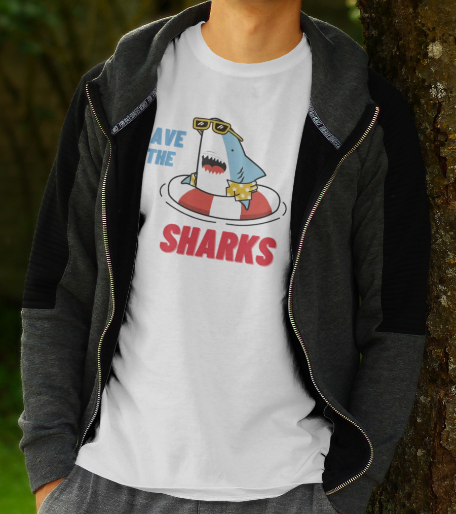 Save The Sharks Sunglasses Summer Float Fun T-Shirt