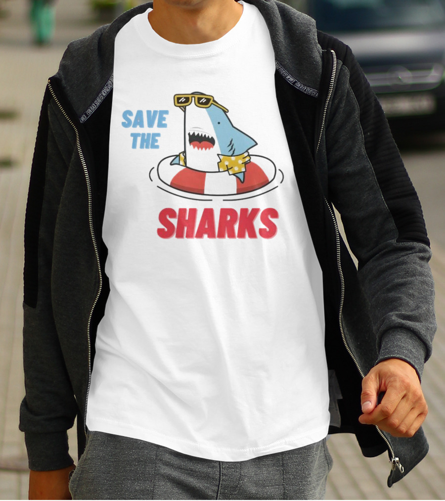 Save The Sharks Sunglasses Summer Float Fun T-Shirt