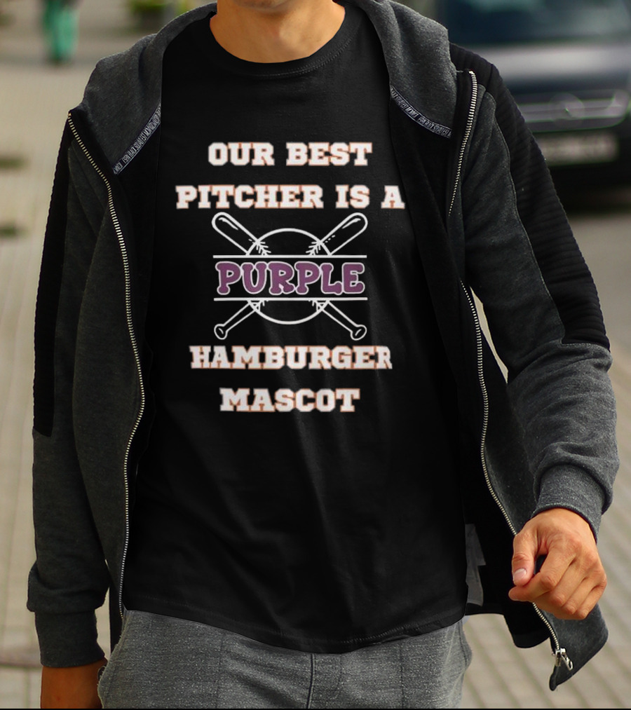 Grimace Our Best Pitcher Is A Purple Hamburger Mascot Baseball Humor T-Shirt