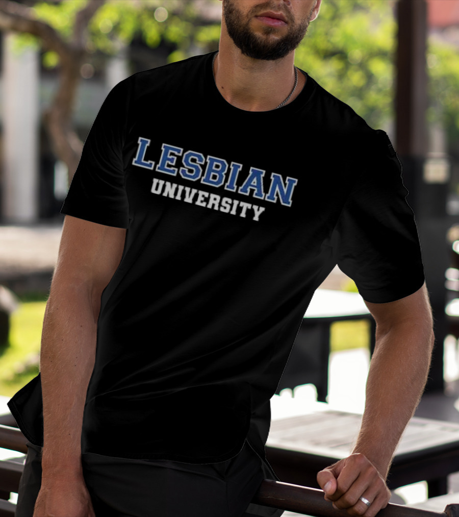 Lesbian University Bold Blue And White Block Text T-Shirt