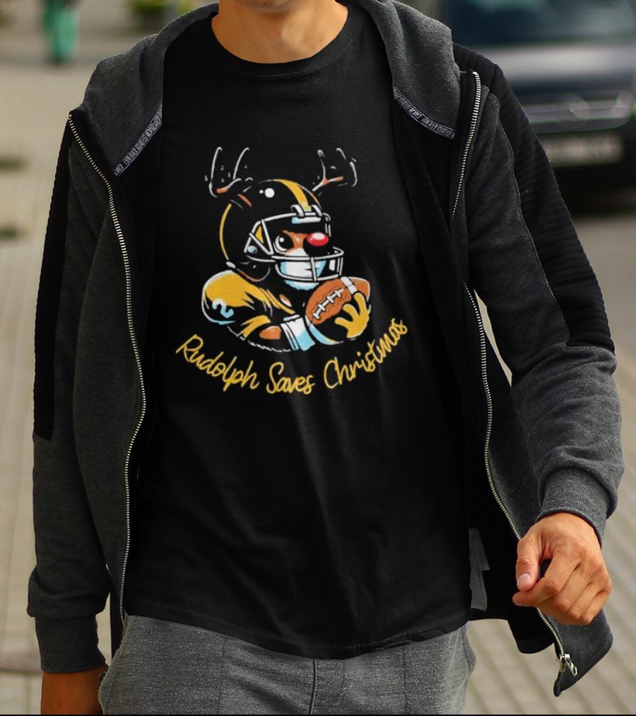Pittsburgh Steelers Rudolph Saves Christmas Football Reindeer T-Shirt