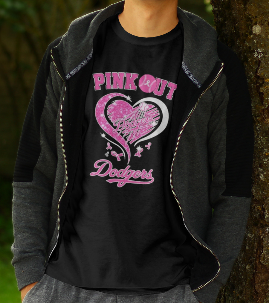 Pink Out Dodgers Heart Breast Cancer Los Angeles T-Shirt