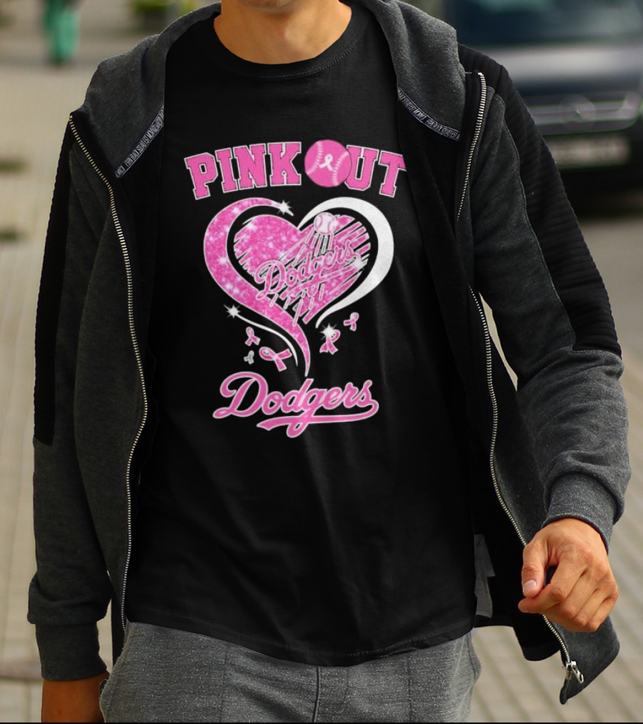 Pink Out Dodgers Heart Breast Cancer Los Angeles T-Shirt