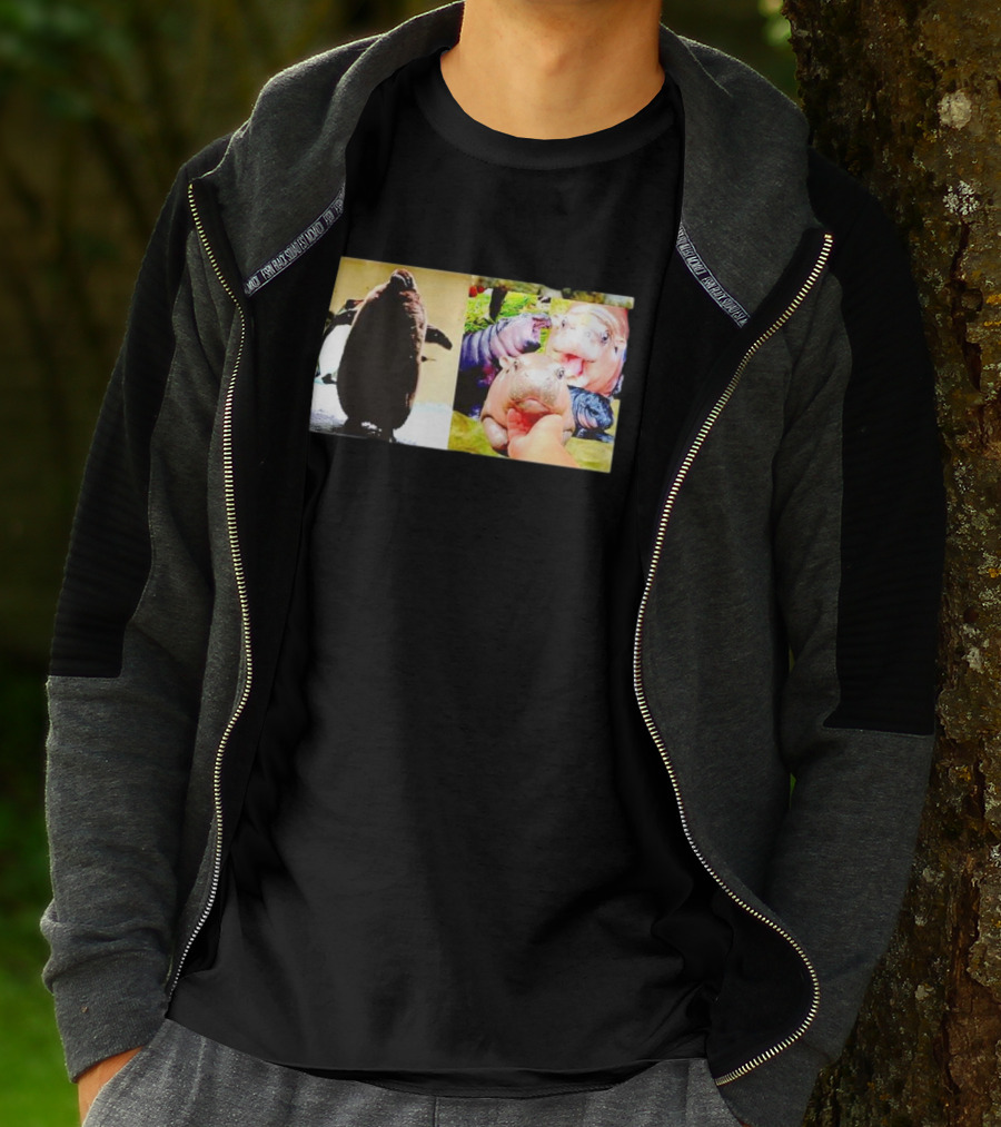 Moo Deng Hippo And Baby Penguin Pesto Family Moments T-Shirt