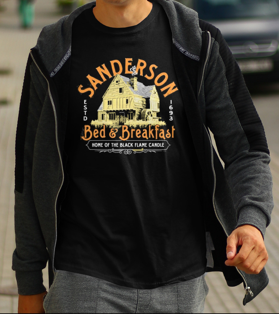 Sanderson Bed And Breakfast Estd 1693 Home Of The Black Flame Candle T-Shirt