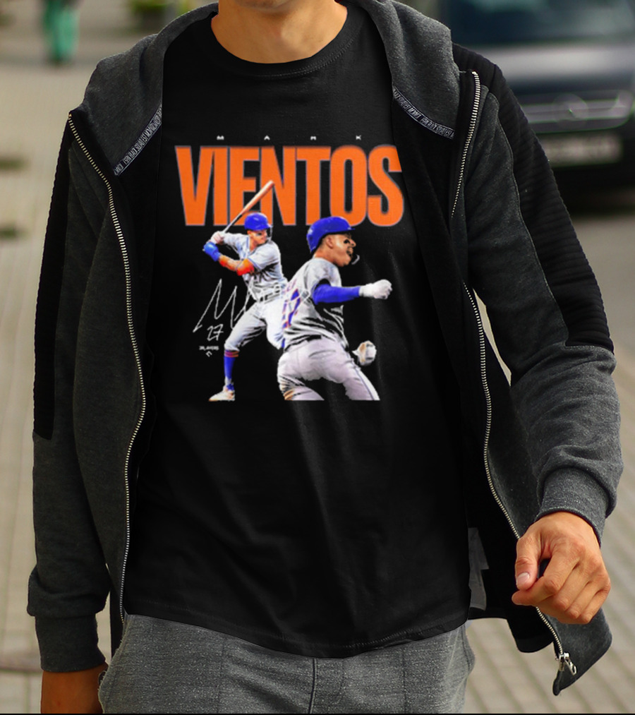 Mark Vientos New York Mets MLB 27 Signature Baseball Action T-Shirt