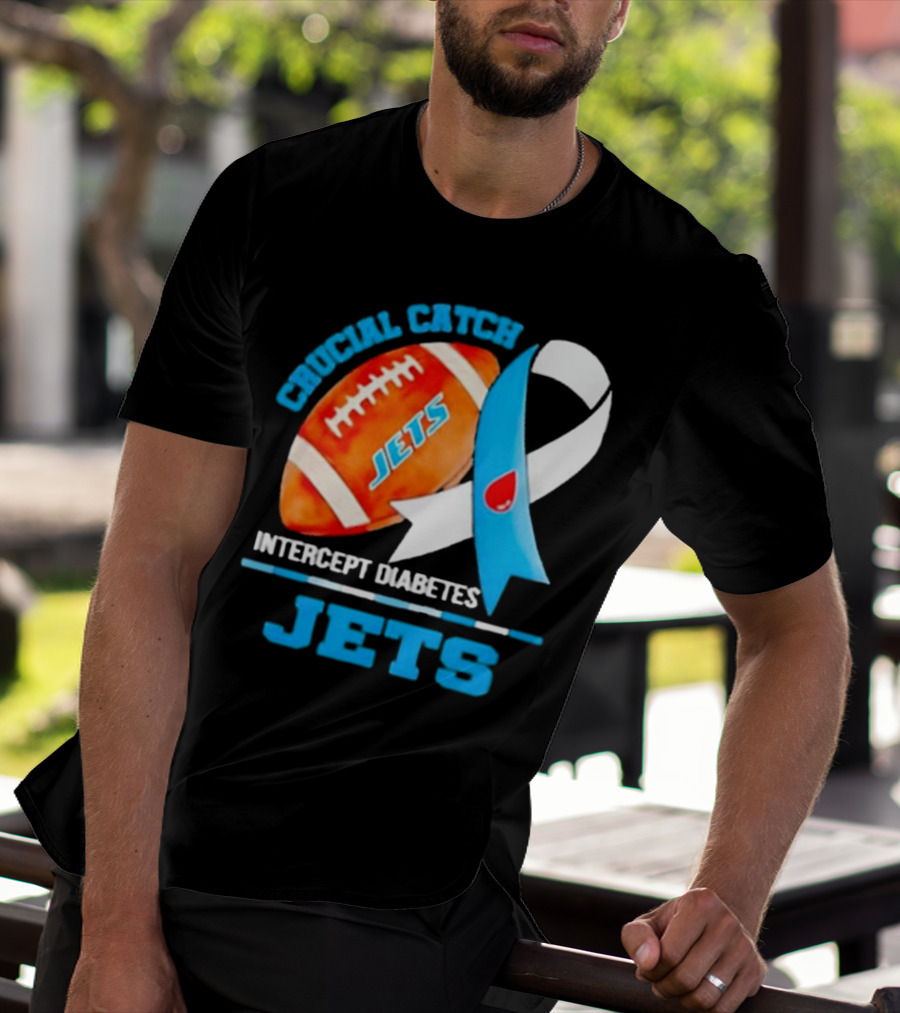 Jets Crucial Catch Football Intercept Diabetes Awareness T-Shirt