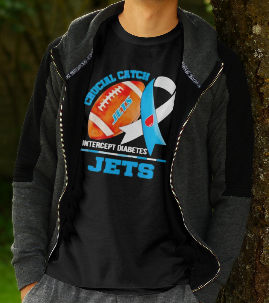 Jets Crucial Catch Football Intercept Diabetes Awareness T-Shirt