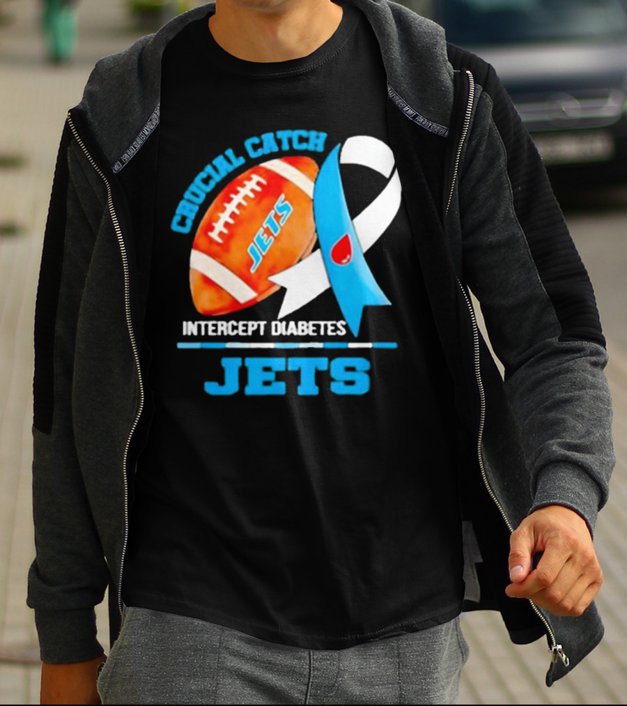 Jets Crucial Catch Football Intercept Diabetes Awareness T-Shirt