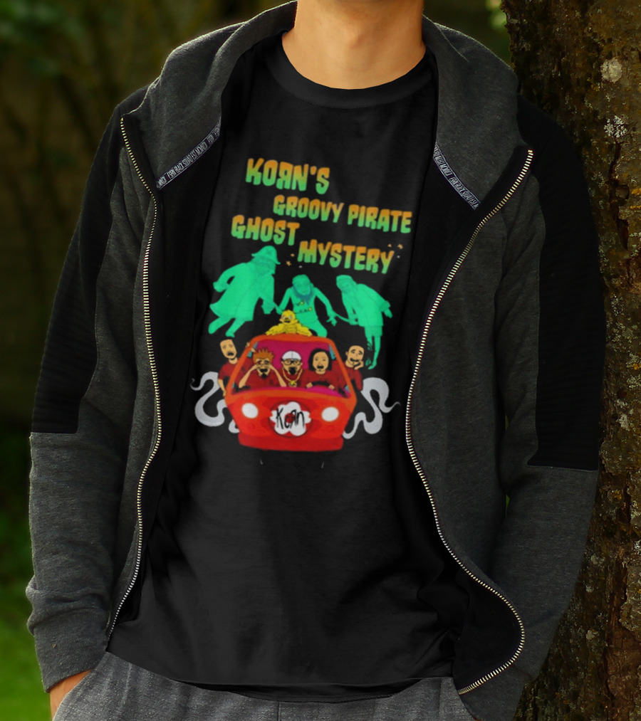 Korn Groovy Pirate Ghost Mystery Band In Red Van With Creepy Specters T-Shirt