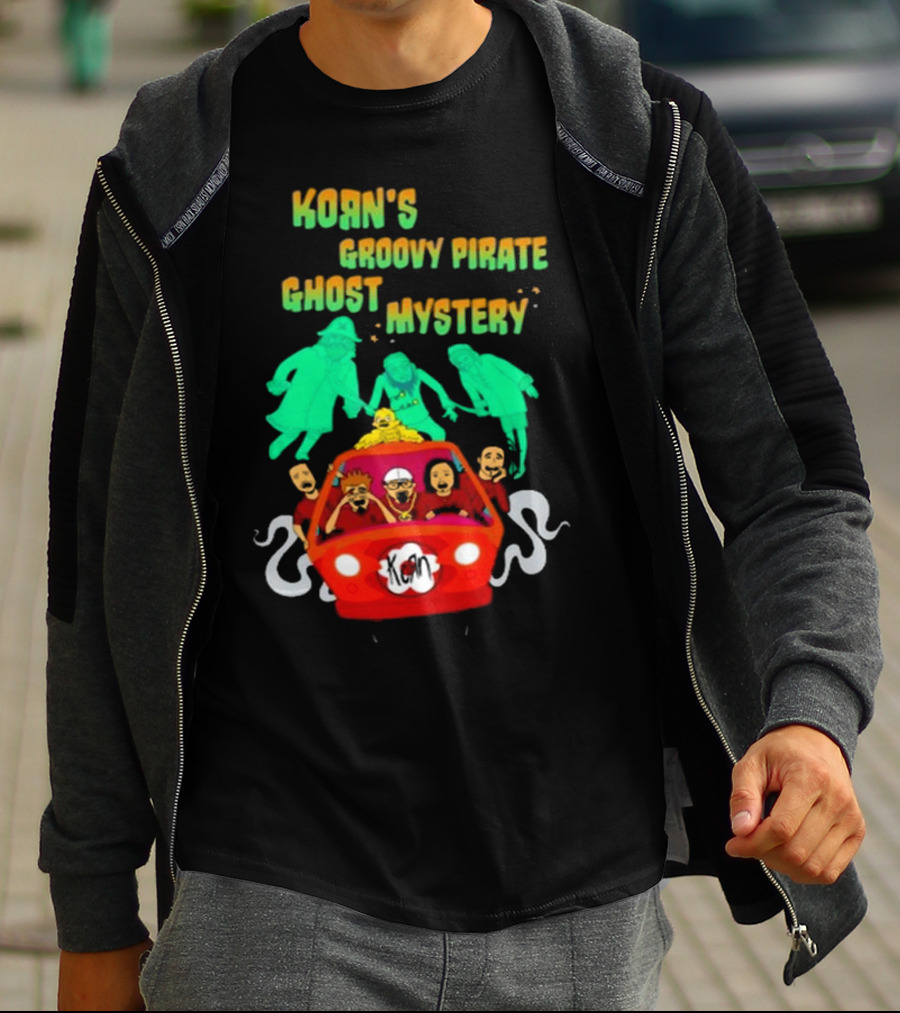 Korn Groovy Pirate Ghost Mystery Band In Red Van With Creepy Specters T-Shirt