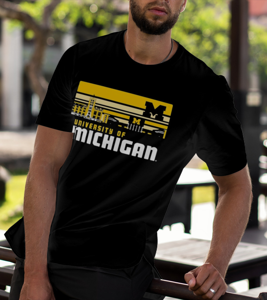 University Of Michigan Wolverines Striped Campus Skyline T-Shirt